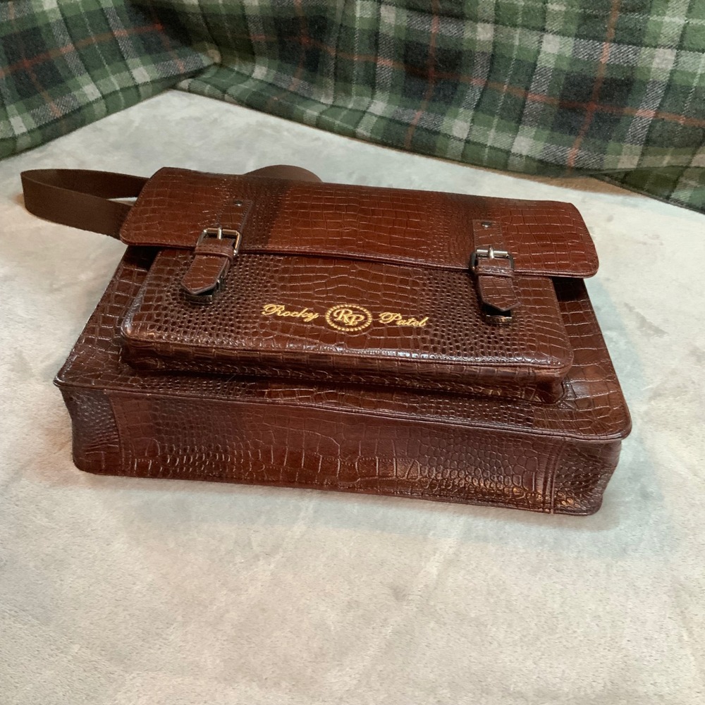 Rocky Patel Mens Brown Croc Embossed Leather Messenger Bag Briefcase Satchel - Picture 7 of 12